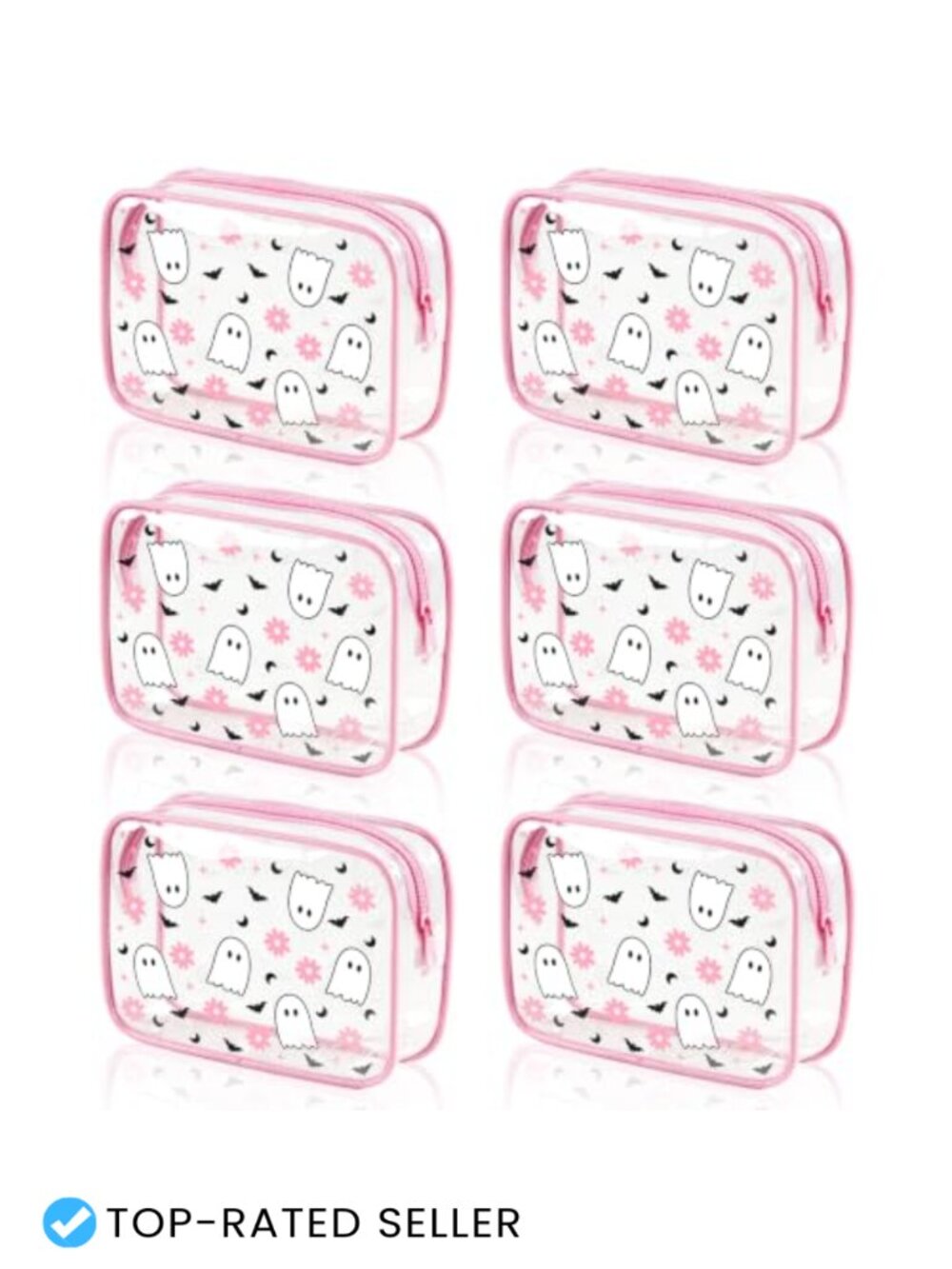 6 Pack Halloween Ghost Makeup Bags, Clear PVC Cosmetic Pouch Zipper Party Favors